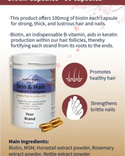 Premium biotin supplement capsules designed to support glowing skin, stronger hair, and overall beauty care.
