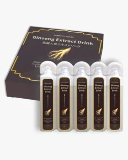 Made-in-Japan Concentrated Ginseng Extract Drink with 1,000mg Nagaoka Ginseng Extract per 20mL bottle, equivalent to 5,000mg of ginseng, featuring Korean ginseng, Cordyceps sinensis, jujube, bird’s nest, chili pepper and saffron extracts in a premium ready-to-drink format for energy and vitality support, OEM and private label development.